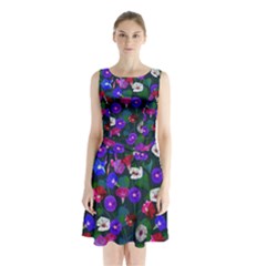 Watercolor Flowers  Bindweed  Liana Sleeveless Waist Tie Chiffon Dress by SychEva