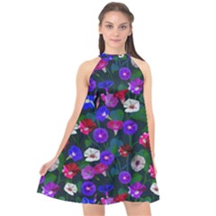 Watercolor Flowers  Bindweed  Liana Halter Neckline Chiffon Dress  by SychEva