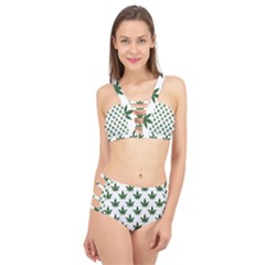 Weed At White, Ganja Leafs Pattern, 420 Hemp Regular Theme Cage Up Bikini Set by Casemiro