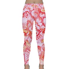 Cherry Blossom Cascades Abstract Floral Pattern Pink White  Classic Yoga Leggings by CrypticFragmentsDesign