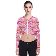 Cherry Blossom Cascades Abstract Floral Pattern Pink White  Long Sleeve Zip Up Bomber Jacket by CrypticFragmentsDesign