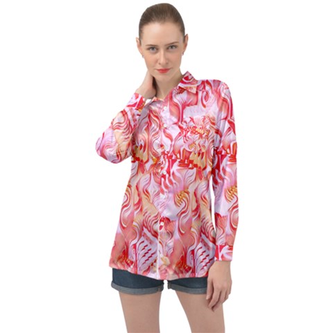 Cherry Blossom Cascades Abstract Floral Pattern Pink White  Long Sleeve Satin Shirt by CrypticFragmentsDesign