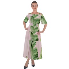 Palm Leaves On Pink Shoulder Straps Boho Maxi Dress  by goljakoff