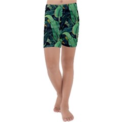 Night Banana Leaves Kids  Lightweight Velour Capri Yoga Leggings by goljakoff