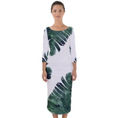 Banana Leaves Quarter Sleeve Midi Bodycon Dress by goljakoff