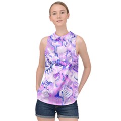 Hydrangea Blossoms Fantasy Gardens Pastel Pink And Blue High Neck Satin Top by CrypticFragmentsDesign