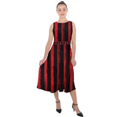 Red Lines Midi Tie-back Chiffon Dress by goljakoff