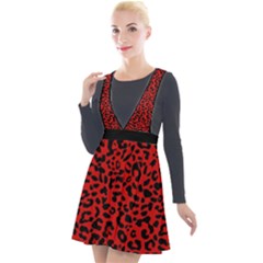 Red And Black Leopard Spots, Animal Fur Plunge Pinafore Velour Dress by Casemiro