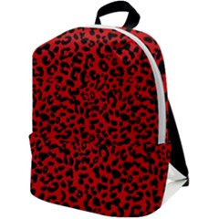 Red And Black Leopard Spots, Animal Fur Zip Up Backpack by Casemiro