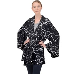 Black And White Grunge Abstract Print Long Sleeve Velvet Kimono  by dflcprintsclothing