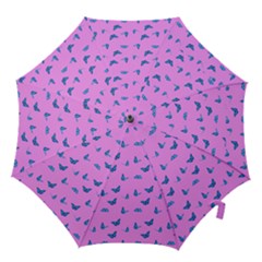 Blue Butterflies At Pastel Pink Color Background Hook Handle Umbrellas (large) by Casemiro