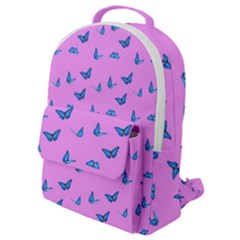 Blue Butterflies At Pastel Pink Color Background Flap Pocket Backpack (small) by Casemiro