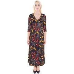 Folk Floral Pattern  Abstract Flowers Surface Design  Seamless Pattern Quarter Sleeve Wrap Maxi Dress by Eskimos