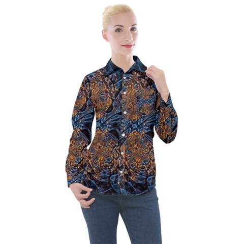 Fractal Galaxy Women s Long Sleeve Pocket Shirt by MRNStudios