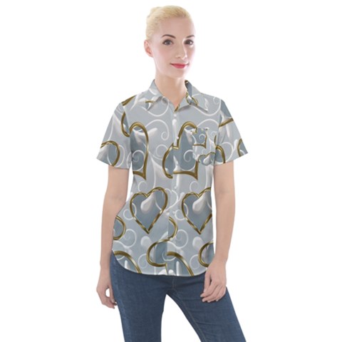  Gold Hearts Women s Short Sleeve Pocket Shirt by Galinka