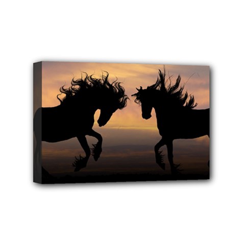 Evening Horses Mini Canvas 6  X 4  (stretched) by LW323