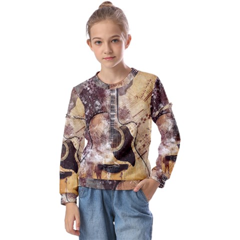 Guitar Kids  Long Sleeve Tee With Frill  by LW323