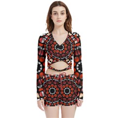 Kaleid Geometric Metal Color Velvet Wrap Crop Top And Shorts Set by byali