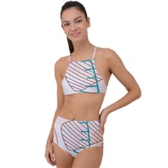 Pastel Abstract Pattern With Beige, Coffee Color Strap High Waist Tankini Set by Casemiro