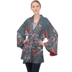 Multicolored Surface Texture Print Long Sleeve Velvet Kimono  by dflcprintsclothing