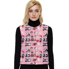 Drawing Collage Pink Women s Button Up Puffer Vest by snowwhitegirl