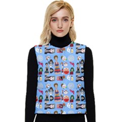 Drawing Collage Blue Women s Button Up Puffer Vest by snowwhitegirl