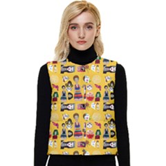 Drawing Collage Yellow Women s Button Up Puffer Vest by snowwhitegirl