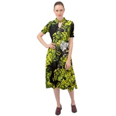 Acid Green Patterns Keyhole Neckline Chiffon Dress by kaleidomarblingart