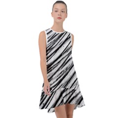 Galaxy Motion Black And White Print 2 Frill Swing Dress by dflcprintsclothing