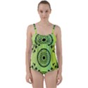 Green Grid Cute Flower Mandala Twist Front Tankini Set View1