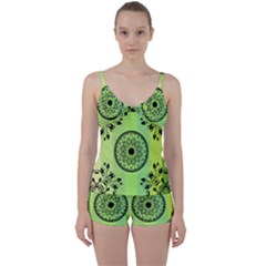 Green Grid Cute Flower Mandala Tie Front Two Piece Tankini by Magicworlddreamarts1