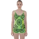 Green Grid Cute Flower Mandala Tie Front Two Piece Tankini View1