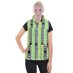  Green Check Pattern, Vertical Mandala Women s Button Up Vest by Magicworlddreamarts1