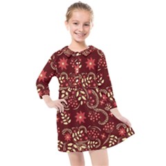 Folk Flowers Art Pattern Floral Abstract Surface Design  Seamless Pattern Kids  Quarter Sleeve Shirt Dress by Eskimos