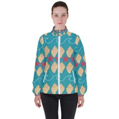 Starfish And Seashells  Sea Women s High Neck Windbreaker by SychEva