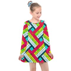 Pop Art Mosaic Kids  Long Sleeve Dress by essentialimage365