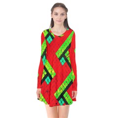 Pop Art Mosaic Long Sleeve V-neck Flare Dress by essentialimage365