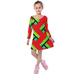 Pop Art Mosaic Kids  Long Sleeve Velvet Dress by essentialimage365