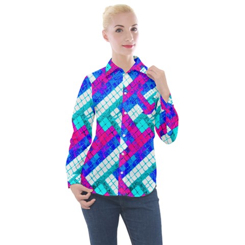 Pop Art Mosaic Women s Long Sleeve Pocket Shirt by essentialimage365