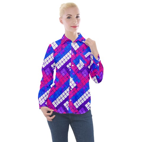 Pop Art Mosaic Women s Long Sleeve Pocket Shirt by essentialimage365