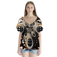 Fractal Jewerly V-neck Flutter Sleeve Top by Sparkle