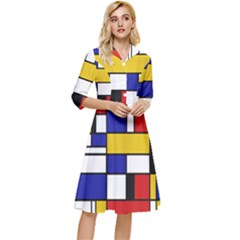 Stripes And Colors Textile Pattern Retro Classy Knee Length Dress by DinzDas