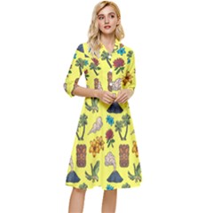 Tropical Island Tiki Parrots, Mask And Palm Trees Classy Knee Length Dress by DinzDas