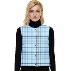 Sky Blue Tartan Plaid Pattern, With Black Lines Women s Short Button Up Puffer Vest by Casemiro