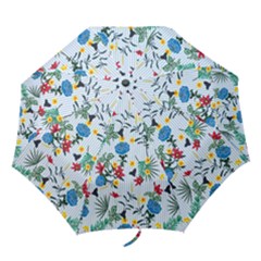 Blue Floral Stripes Folding Umbrellas by designsbymallika