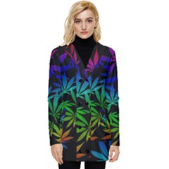 Weed Rainbow, Ganja Leafs Pattern In Colors, 420 Marihujana Theme Button Up Hooded Coat  by Casemiro