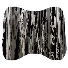 Black And White Abstract Linear Print Velour Head Support Cushion by dflcprintsclothing