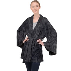 Black And White Kinetic Design Pattern Long Sleeve Velvet Kimono  by dflcprintsclothing