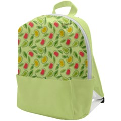 Vector Fruits Pattern, Pastel Colors, Yellow Background Zip Up Backpack by Casemiro