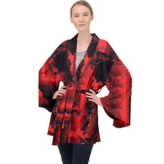 Red Light Long Sleeve Velvet Kimono  by MRNStudios